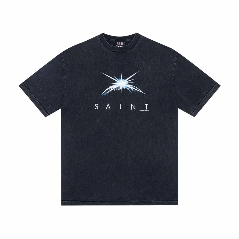 130💰S02# Saint michael American high street starlight letter print retro washed distressed loose cotton short-sleeved T-shirt 13 washed black S, M, L, XL